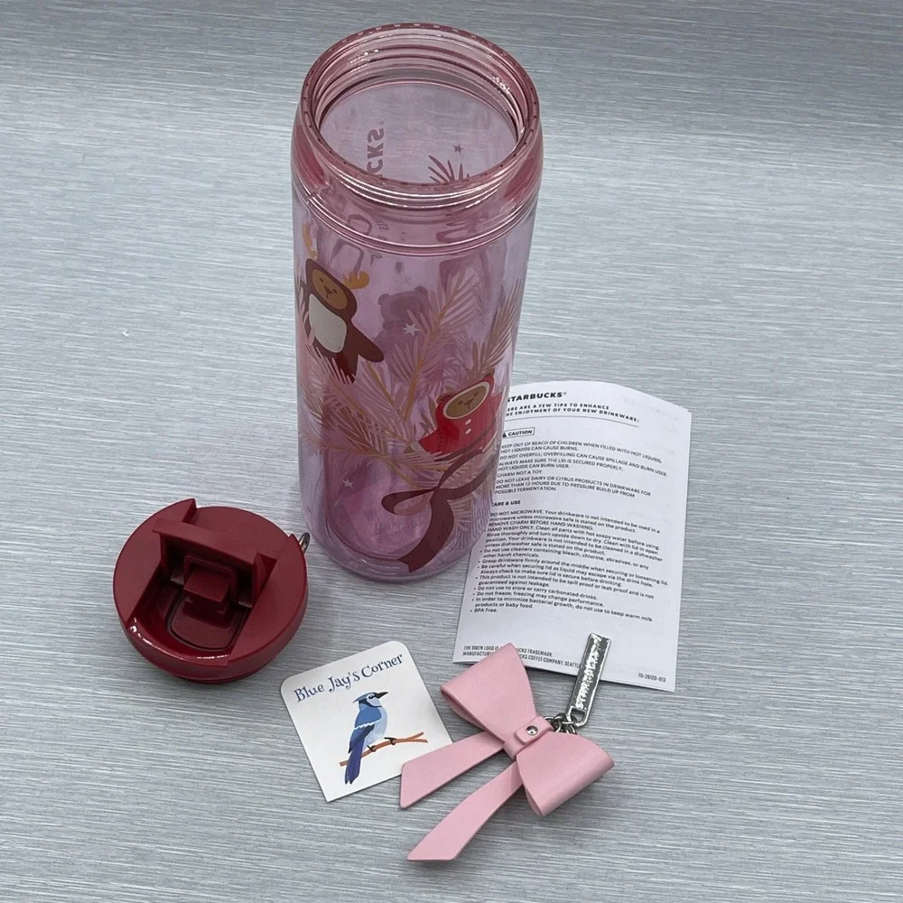 Starbucks Bearista Insulated Tumbler Pink Ribbon Key Charm‎ Christmas 2025